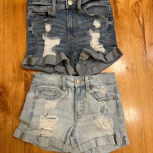 Aero High Rise MIDI denim cuffed distressed shorts